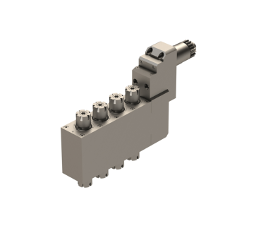 CIT-BSE-3208-III: 90° 4 Spdl, Dbl End For A232,ER16, i/o 1:1,T10,All Spindle Turn Same Direction